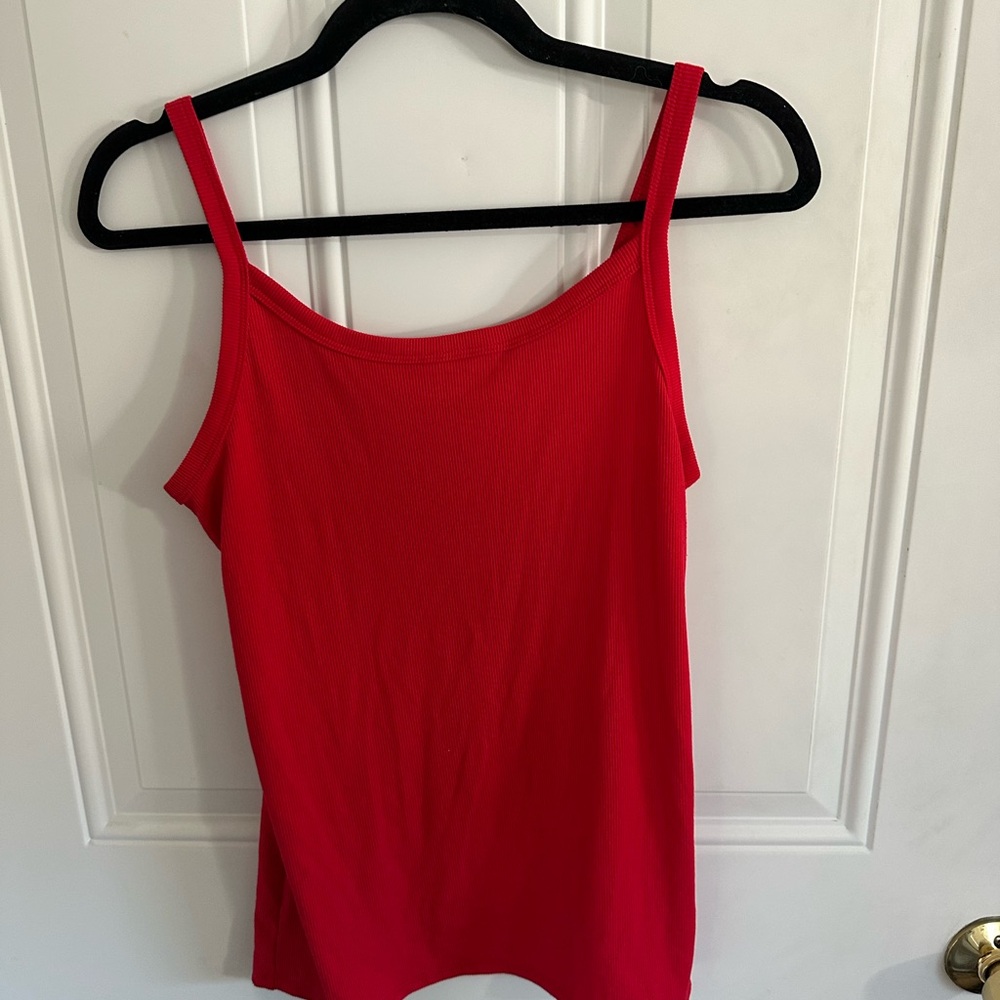 Women’s Red Ribbed Tank Top - Classic Spaghetti Strap